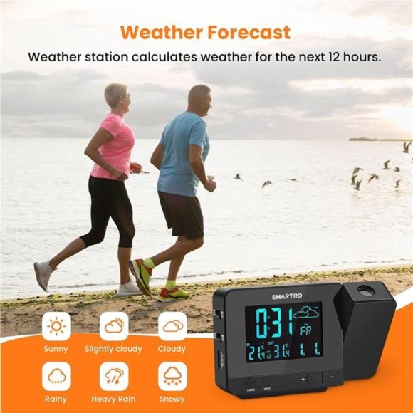 Digital Projection Alarm Clock with Weather Station, Indoor Outdoor Thermometer - Picture 3 of 5